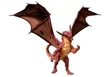 Beyaz arka planda izole edilmiş bir fantezi ejderhanın 3 boyutlu canlandırması