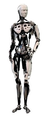Beyaz arkaplanda izole edilmiş bir erkek robotun 3B görüntülemesi