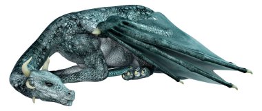 Beyaz arka planda izole edilmiş bir fantezi ejderhanın 3 boyutlu canlandırması