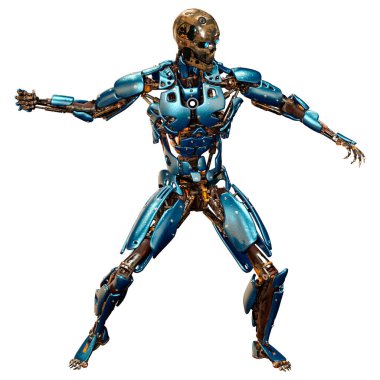 Beyaz arkaplanda izole edilmiş bir erkek robotun 3B görüntülemesi