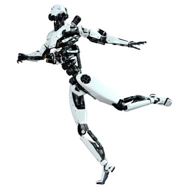 Beyaz arkaplanda izole edilmiş bir erkek robotun 3B görüntülemesi