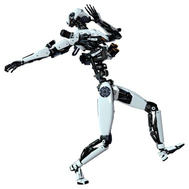 Beyaz arkaplanda izole edilmiş bir erkek robotun 3B görüntülemesi