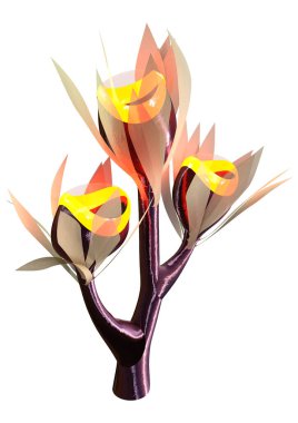 Beyaz arka planda izole edilmiş, çiçek açan bir uzaylı bitkisinin 3 boyutlu görüntüsü