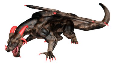 Beyaz arka planda izole edilmiş bir fantezi ejderhanın 3 boyutlu canlandırması