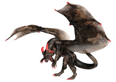 Beyaz arka planda izole edilmiş bir fantezi ejderhanın 3 boyutlu canlandırması