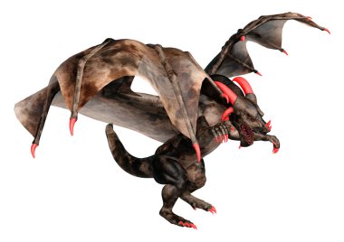 Beyaz arka planda izole edilmiş bir fantezi ejderhanın 3 boyutlu canlandırması