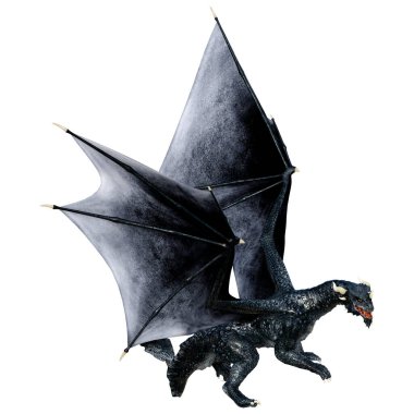 Beyaz arka planda izole edilmiş bir fantezi ejderhanın 3 boyutlu canlandırması