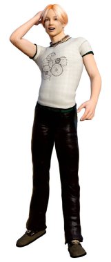 Beyaz arka planda izole edilmiş bir gencin 3D görüntüsü