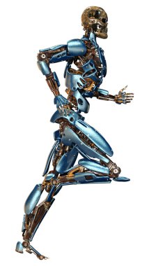 Beyaz arkaplanda izole edilmiş bir erkek robotun 3B görüntülemesi