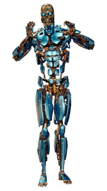 Beyaz arkaplanda izole edilmiş bir erkek robotun 3B görüntülemesi