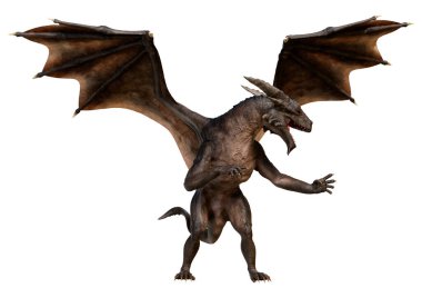 Beyaz arka planda izole edilmiş bir fantezi ejderhanın 3 boyutlu canlandırması