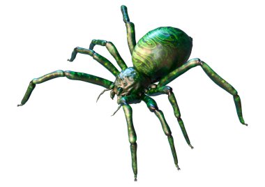 Beyaz arka planda izole edilmiş dev bir fantezi örümceğinin 3 boyutlu görüntüsü