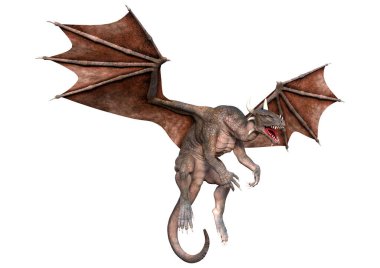 Beyaz arka planda izole edilmiş bir fantezi ejderhanın 3 boyutlu canlandırması