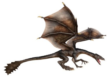 Beyaz arka planda izole edilmiş bir fantezi ejderhanın 3 boyutlu canlandırması