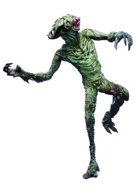 Beyaz arka planda izole edilmiş yeşil bir uzaylının 3 boyutlu görüntüsü