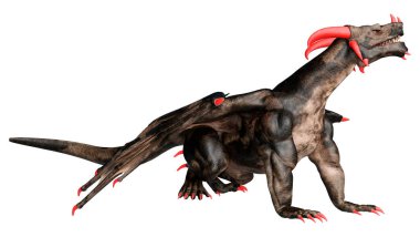 Beyaz arka planda izole edilmiş bir fantezi ejderhanın 3 boyutlu canlandırması