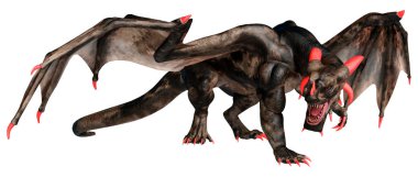 Beyaz arka planda izole edilmiş bir fantezi ejderhanın 3 boyutlu canlandırması