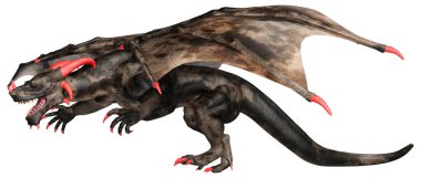 Beyaz arka planda izole edilmiş bir fantezi ejderhanın 3 boyutlu canlandırması