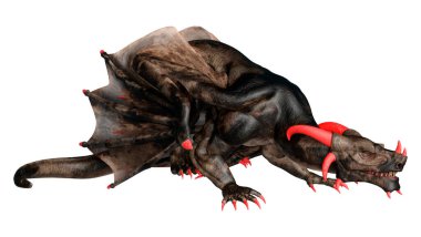 Beyaz arka planda izole edilmiş bir fantezi ejderhanın 3 boyutlu canlandırması