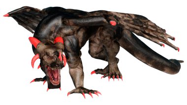 Beyaz arka planda izole edilmiş bir fantezi ejderhanın 3 boyutlu canlandırması