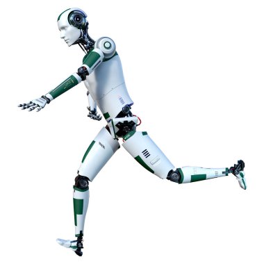 Beyaz arkaplanda izole edilmiş bir erkek robotun 3B görüntülemesi