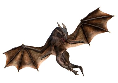 Beyaz arka planda izole edilmiş bir fantezi ejderhanın 3 boyutlu canlandırması