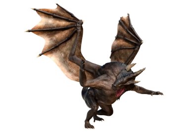 Beyaz arka planda izole edilmiş bir fantezi ejderhanın 3 boyutlu canlandırması