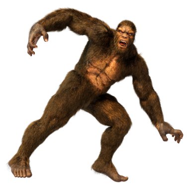 Beyaz arkaplanda izole edilmiş bir Koca Ayak veya Kocaayak 'ın 3B canlandırması