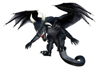 Beyaz arka planda izole edilmiş bir fantezi ejderhanın 3 boyutlu canlandırması