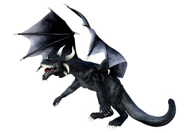 Beyaz arka planda izole edilmiş bir fantezi ejderhanın 3 boyutlu canlandırması