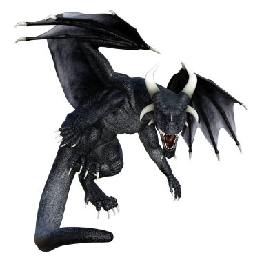 Beyaz arka planda izole edilmiş bir fantezi ejderhanın 3 boyutlu canlandırması