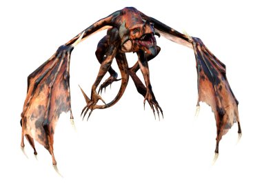 Beyaz arka planda izole edilmiş bir fantezi ejderhanın 3 boyutlu canlandırması