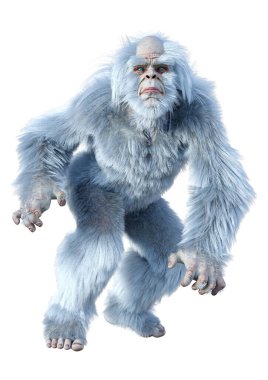 Yeti 'nin beyaz arka planda izole ettiği 3 boyutlu bir fantezi yaratığı.