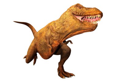 Beyaz zemin üzerinde izole edilmiş bir dinozor Tyrannosaurus Rex 'in 3D görüntüsü