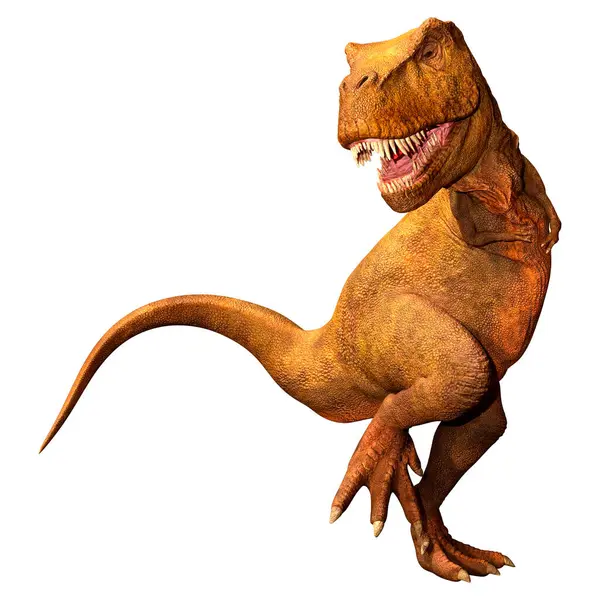Beyaz zemin üzerinde izole edilmiş bir dinozor Tyrannosaurus Rex 'in 3D görüntüsü