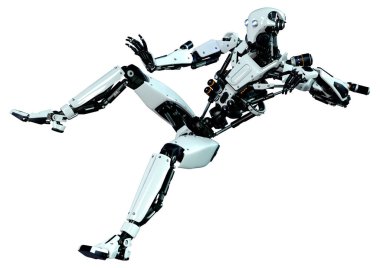 Beyaz arkaplanda izole edilmiş bir erkek robotun 3B görüntülemesi