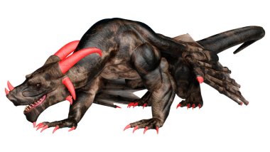 Beyaz arka planda izole edilmiş bir fantezi ejderhanın 3 boyutlu canlandırması