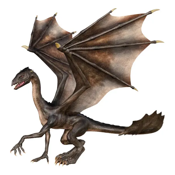 Beyaz arka planda izole edilmiş bir fantezi ejderhanın 3 boyutlu canlandırması