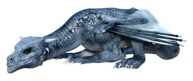 Beyaz arka planda izole edilmiş bir fantezi ejderhanın 3 boyutlu canlandırması