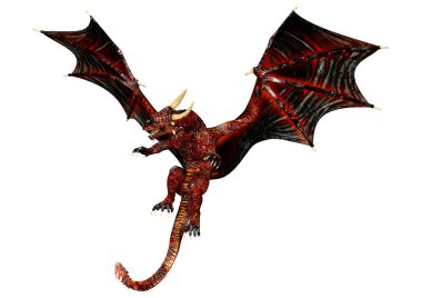 Beyaz arka planda izole edilmiş bir fantezi ejderhanın 3 boyutlu canlandırması