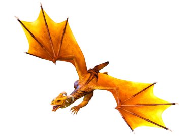 Beyaz arka planda izole edilmiş bir fantezi ejderhanın 3 boyutlu canlandırması