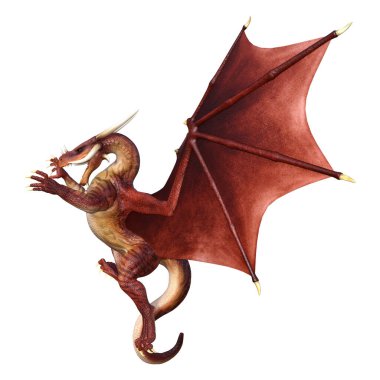 Beyaz arka planda izole edilmiş bir fantezi ejderhanın 3 boyutlu canlandırması