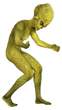 Beyaz arka planda izole edilmiş yeşil bir uzaylının 3 boyutlu görüntüsü