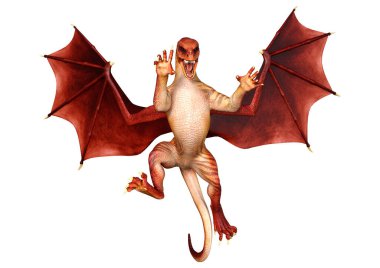 Beyaz arka planda izole edilmiş bir fantezi ejderhanın 3 boyutlu canlandırması