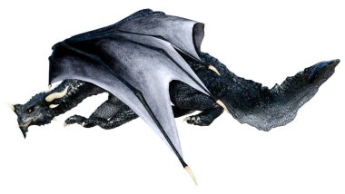 Beyaz arka planda izole edilmiş bir fantezi ejderhanın 3 boyutlu canlandırması