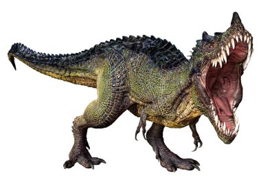 Beyaz arka planda izole edilmiş bir fantezi dinozorun 3 boyutlu canlandırması