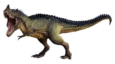 Beyaz arka planda izole edilmiş bir fantezi dinozorun 3 boyutlu canlandırması