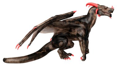 Beyaz arka planda izole edilmiş bir fantezi ejderhanın 3 boyutlu canlandırması