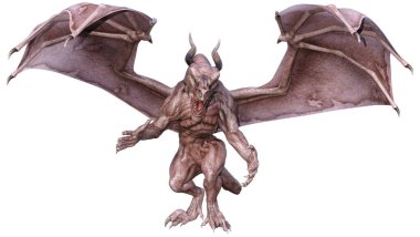 Beyaz arka planda izole edilmiş bir fantezi ejderhanın 3 boyutlu canlandırması