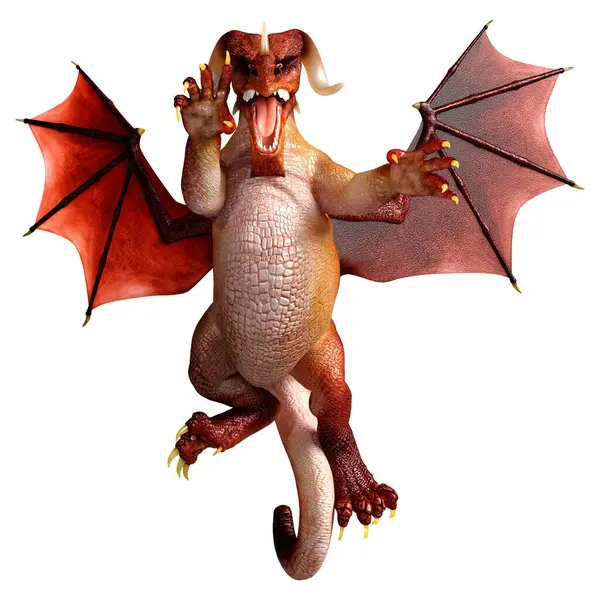 Beyaz arka planda izole edilmiş bir fantezi ejderhanın 3 boyutlu canlandırması